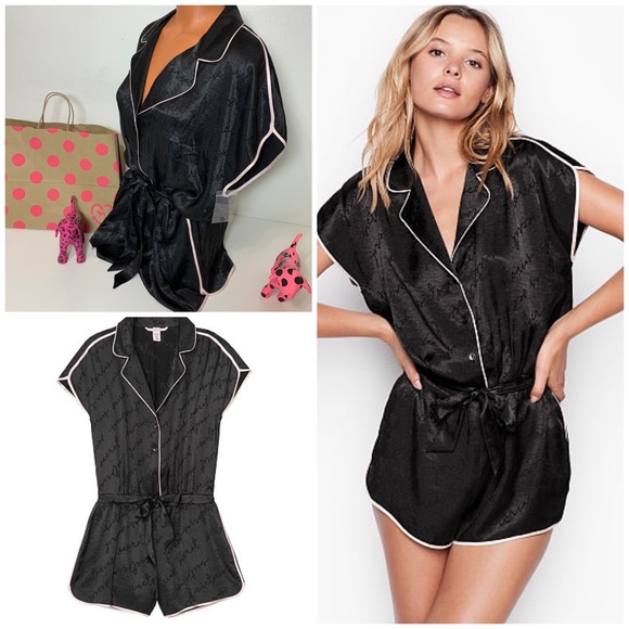 Victoria's Secret Other - VICTORIA’S SECRET LOGO SATIN SLEEP ROMPER